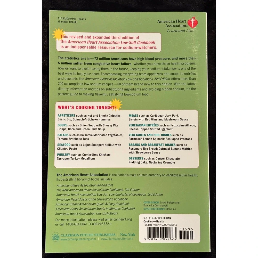 American Heart Association‎ Low-Salt Cookbook 3rd Edition Sodium Fat Reduction
